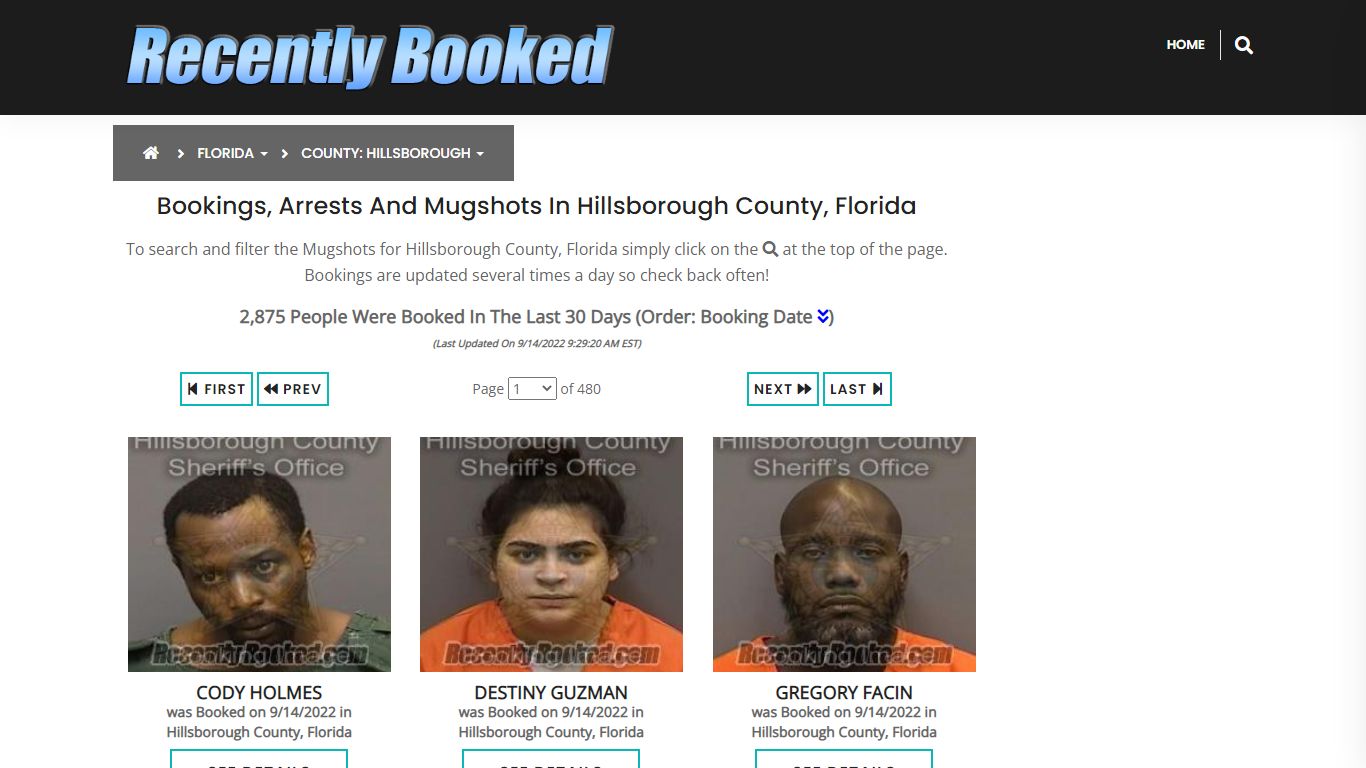 Recent bookings, Arrests, Mugshots in Hillsborough County, Florida